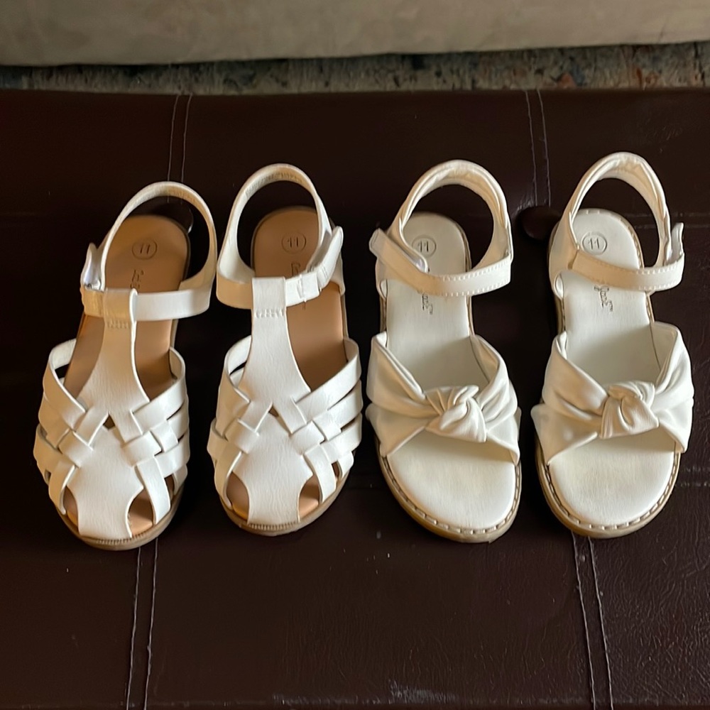 Two pairs of kids white sandals- Size 11.